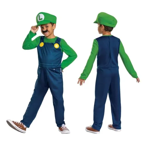 Super Mario Bros. Luigi Costume for Kids, by Disguise, Includes Detailed Dungaree Style Jumpsuit with Character Hat and Mustache, Perfect for Halloween or Carnival
