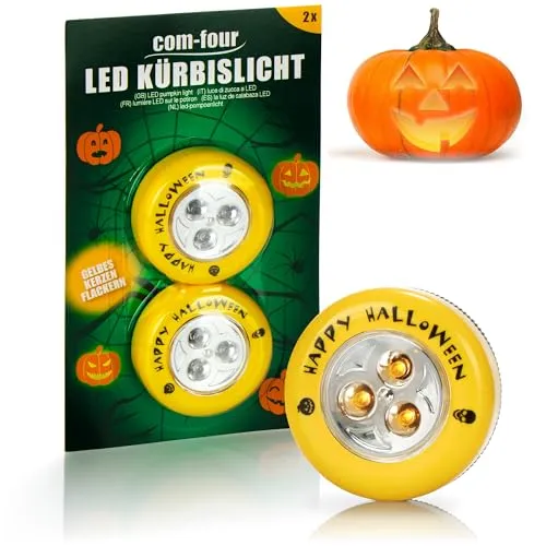 Blinkende Kürbis LED Lichter - 2x Halloween Licht in Gelb - Partydekoration für Halloween mit blinkenden Kürbis LED Lichtern, die für eine festliche Atmosphäre sorgen und aus langlebigem Kunststoff gefertigt sind.