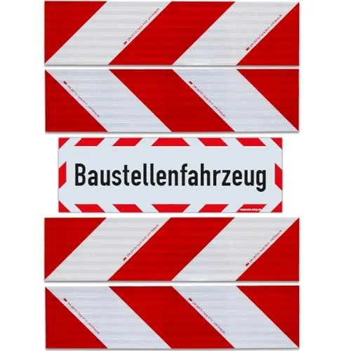 Magnetisches 3M Kfz-Warnmarkierung Set 4x564 - KFZ Einbau mit reflektierender 3M Warnmarkierung nach DIN 30710 für optimale Sicherheit bei Baustellenfahrzeugen. Einfache Anbringung und Entfernung der magnetischen Folien.
