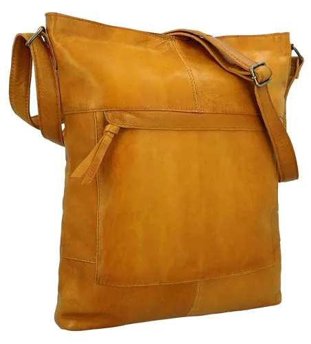 Gusti Umhängetasche Leder - Maola Damen Schultertasche Handtasche Laptoptasche Vintage Braun Leder