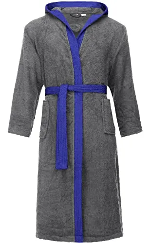 Ladeheid Herren Frottee Bademantel LA40-190 - Dunkelgrau/Blau, M - Bademantel für Herren aus 100% Baumwolle; warm und bequem mit klassischem Schnitt; ideal zum Entspannen und nach dem Baden; hohe Grammatur von 400 g/m² für besten Komfort.