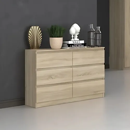 Home Collective Kommode Highboard Sideboard 120 cm, Sonoma - Schubladenkommode mit 6 schienengeführten Schubladen, ideal für Flur, Schlafzimmer oder Wohnzimmer. Robuste Verarbeitung aus 16mm Holzwerkstoff für maximale Stabilität und Stauraum.