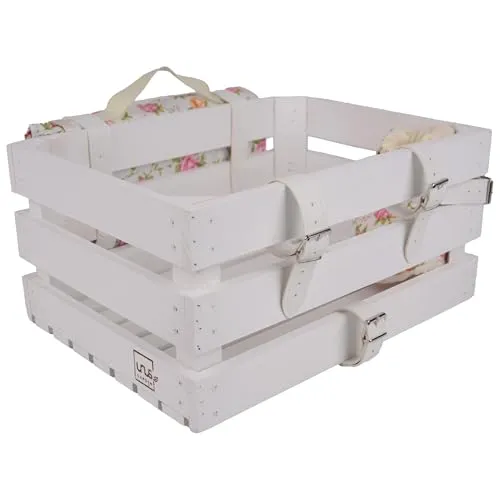 Fahrradkiste Holz weiß mit Picknickdecke und Flaschenhalter von UNUS