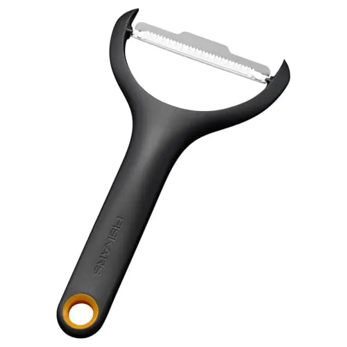 Fiskars Functional Form Julienne-Schäler, Y-Schäler für feine Gemüsestreifen, Schwenkbare Klinge, Edelstahl-Klinge/Kunststoff-Griff, Schwarz/Orange, 1079909