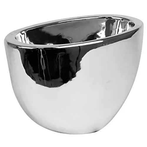 Keramik Übertopf H 18 cm silber glanz Moderne Dekovase Moon Blumentopf