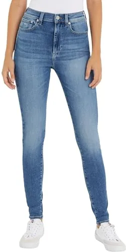Tommy Jeans Damen Jeans Hose Sylvia Skinny Fit, Blau (Denim Light) - Damen-Jeanshosen mit optimaler Passform, die eine schöne Silhouette formt und hohen Tragekomfort bietet - perfekt für Büro und Alltag!