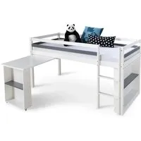 Homestyle4u Hochbett 90x200 mit Schreibtisch in Weiß - Funktionsbett für Kinder mit ausziehbarem Schreibtisch, abgerundeten Kanten und Sicherheitsumrandung. Ideal zum Spielen, Lernen und Schlafen im eigenen Kinderzimmer.