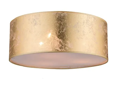 Deckenleuchte AMY Ø 40cm mit 3 kerzenförmigen LEDs - Elegante Deckenleuchte mit goldfarbigem Stoffschirm und blendfreier Acrylabdeckung, ideal für stilvolles Lichtambiente in Wohnzimmer, Schlafzimmer oder Flur.