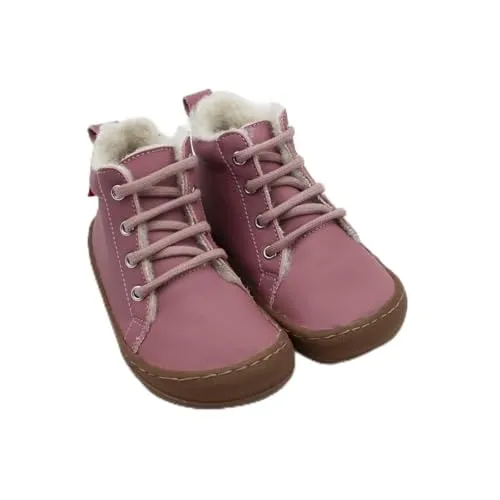 Pololo Kinder Barfuß Winterstiefel,gefütterte Kinderschuhe(Rose,24)