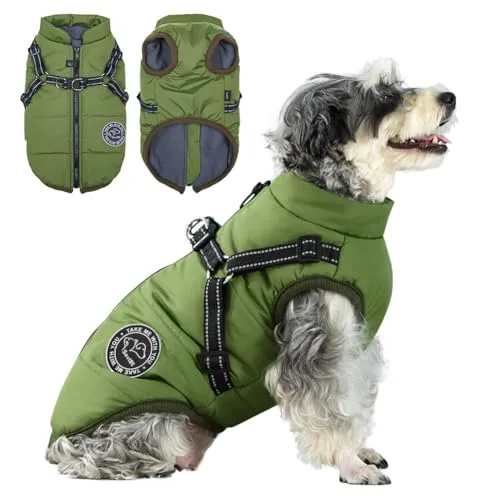 Savlot Hundejacke Winterweste Jacken Hundemantel Hundepullover Haustier Skifahren Kostüm Ärmellose Baumwolle Gepolsterte Weste Mit Brustgurt Gurt - Grün, L
