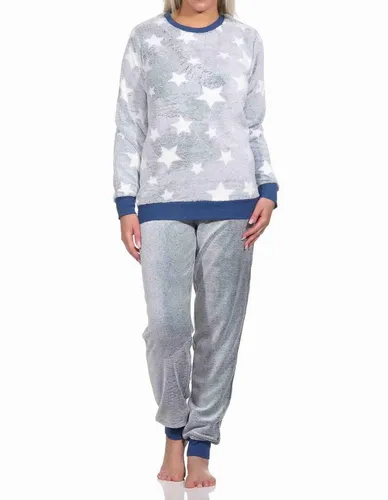 Normann Pyjama Damen langarm Schlafanzug mit Bündchen in Sterneoptik