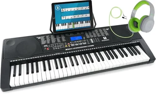 McGrey LK-6150 Leuchttasten-Keyboard Set mit Kopfhörern - Einsteiger-Keyboard mit 61 Leuchttasten, integriertem MP3-Player und umfangreichen Funktionen. Ideal für kreative Entfaltung, inklusive Kinderkopfhörer und Zubehör für sofortigen Spielspaß.
