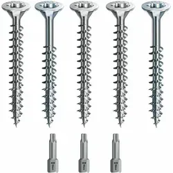 SPAX Schraubensets - 5 Größen mit WIROX Beschichtung - Werkstatteinrichtung mit exklusiver WIROX Beschichtung für 20x höheren Korrosionsschutz, ideal für Außeneinsätze. Inkl. passende Bits für müheloses Arbeiten.