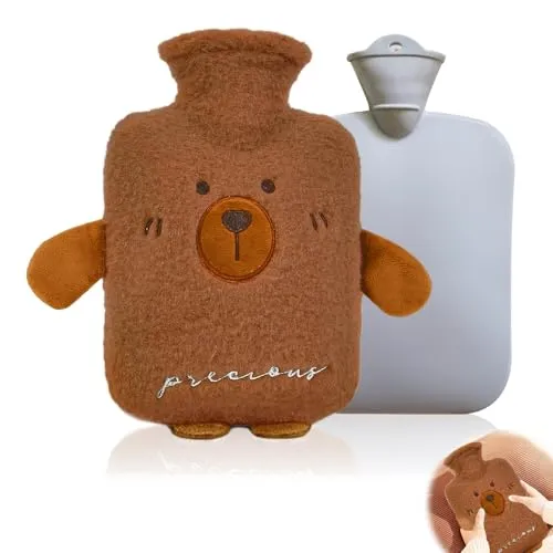 BNGXR Wärmflasche mit Weichem Bezug, 1L groß Gummi Wärmeflasche Hot Water Bottle Abnehmbare mit Weichem Plüsch Wärmebeutel für Kinder & Erwachsene, Waschbare Bettflasche für Bauch Nacken