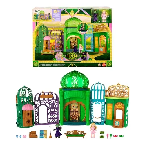 Mattel Wicked Smaragdstadt Spielset mit Glinda & Elphaba - Erlebe die Magie von Oz mit dem Smaragdstadt-Spielset! Mit 5 Spielbereichen, 15 Zubehörteilen und den Puppen Glinda und Elphaba für grenzenlosen Spielspaß.