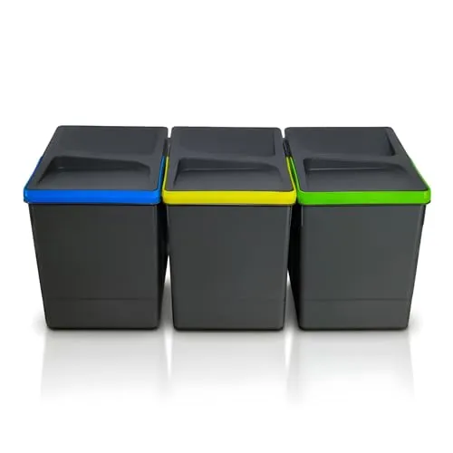 WUITOKI Mülltrennsystem 3x15l anthrazit, Mülleimer Küche für Schublade oder Unterschrank, geruchsdicht, spülmaschinenfest