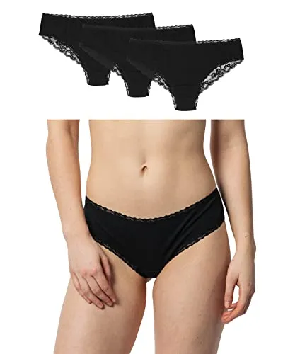 Snocks Brazilian Slip mit Spitze Damen aus Bio-Baumwolle (3er Pack) - Bequeme Damenunterwäsche in Schwarz, Größe XXL - Funktionsunterwäsche: Der Snocks Brazilian Slip aus Bio-Baumwolle bietet eine perfekte Passform und ein angenehmes Tragegefühl ohne einschneidendes Gummiband für den ganzen Tag.