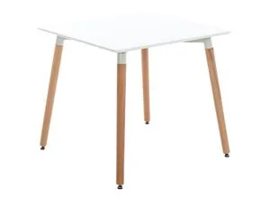 CLP Esstisch Viborg, 80 x 75 cm, weiß / buche - Eckiger Esstisch für 4 Personen, pflegeleichte und kratzfeste Oberfläche aus MDF, stabile Tischbeine aus Buchenholz, ideal für Esszimmer oder Küche.