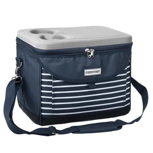 anndora Kühltasche 22 L - Blau Weiß Gestreift - Kühlbox mit hoher Isolierung und fester Deckel, ideal für Picknicks. Mit Getränkehalter, verstärktem Boden und praktischer Fronttasche.