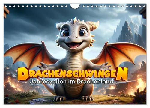 Artefacti Drachenschwingen Kalender 2025 - Kalender mit 14 Seiten, voller Drachenmagie und Farben – ideal für Kinder und Drachenliebhaber!