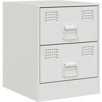 vidaXL Nachttisch Weiß 34,5x39x44 cm aus Stahl - Stylischer Nachttisch aus stabilem kaltgewalztem Stahl mit 2 Schubladen für optimalen Stauraum. Pflegeleicht und ideal für eine elegante Inneneinrichtung.