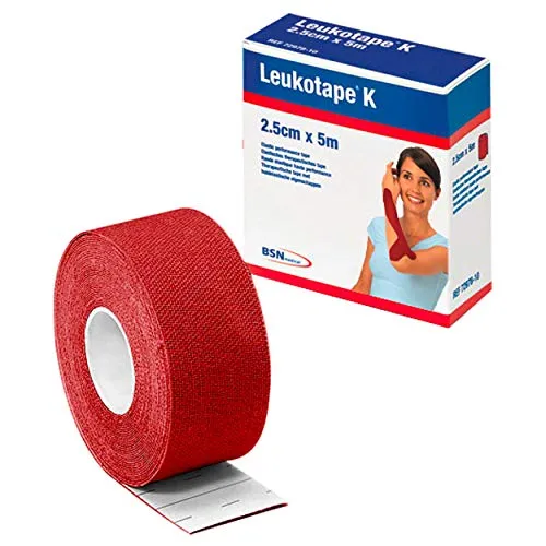 BSN Leukotape K, Klebeverband, Sport Tape, Tape Verband, 5 m x 2,5 cm, rot