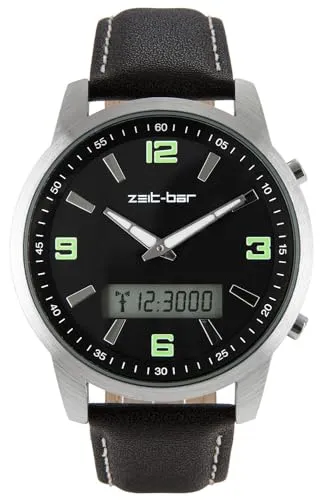 Zeit-Bar Funk-Armbanduhr Herren - Präzise Zeitmessung mit Stoppuhr - Armbanduhren für Herren mit hochwertigem Metallgehäuse, exakter Funktechnologie und praktischen Funktionen wie Datumsanzeige und Stoppuhr. Ideal für Alltag und Freizeit.