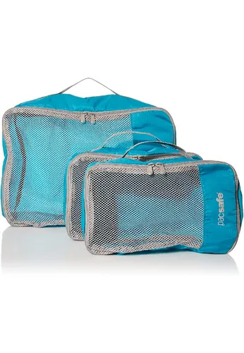 Pacsafe Travel Packing Cubes - Blau/Grau - Geräumiger Gepäck-Organizer für persönliche Gegenstände, ideal für Reisen und den täglichen Gebrauch. Verstellbarer Schultergurt für individuellen Tragekomfort und langlebiges Material für eine hohe Strapazierfähigkeit.