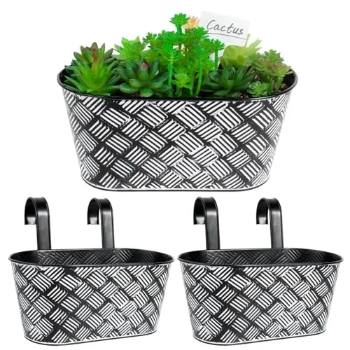 BOFUNX 2pcs Hängetöpfe Set Vintage Pflanztopf Blumentopf Übertopf mit Haken Balkon Blumentopf Hängend für Dekotation Balkon Draussen Innenwand Garten Wand Geländer Zaun(Diamantgitter 27×14×22cm)