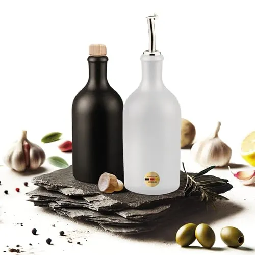 Veluxis Öl & Essig Flaschen-Set 500ml - Ölflaschen-Set aus hochwertigem Feinsteinzeug, tropffrei und mit 100% UV-Schutz, ideal für die stilvolle Aufbewahrung von Öl und Essig.