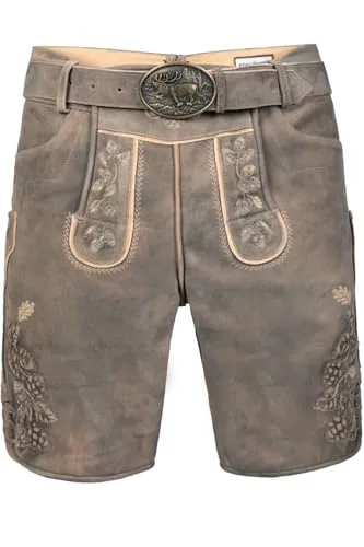 Edelnice Kurze Wildbock Lederhose Kare 50 - Lederhosen für festliche Anlässe, aus hochwertigem Wildbockleder mit edler Stickerei und inklusive Trachtengürtel. Ideal für das Oktoberfest und Trachtenfeste, kombiniert rustikale Tradition mit stilvollem Design.
