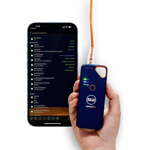 NETOOL NE1D - Netzwerktester für aktive Netzwerke - Werkzeuge für Cat-Technik mit kompaktem Design und flexibler App-Bedienung für präzise Netzwerkanalyse und Fehlersuche jederzeit und überall.