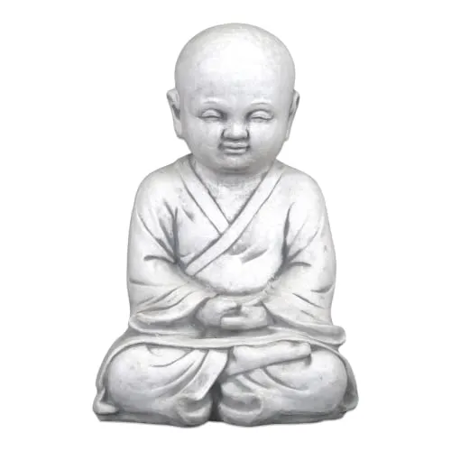 Mönch in tiefer Meditation – Steinfigur, 40 cm, frostsicher - Elegante Steinfigur mit einer Höhe von 40 cm, ideal zur Verschönerung Ihres Gartens. Handgefertigt aus hochwertigem Steinguss, frostbeständig und perfekt für den Außenbereich.