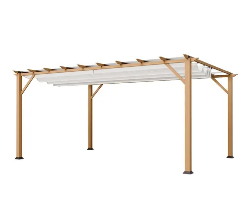 Paragon Outdoor Aluminium Pergola Florenz 1116 - Holzoptik hellbraun/weiß - Pavillons – Stilvolle Pergola aus rostbeständigem Aluminium mit innovativer Holzoptik und verstellbarem Sonnensegel für flexiblen Wetterschutz im Garten.