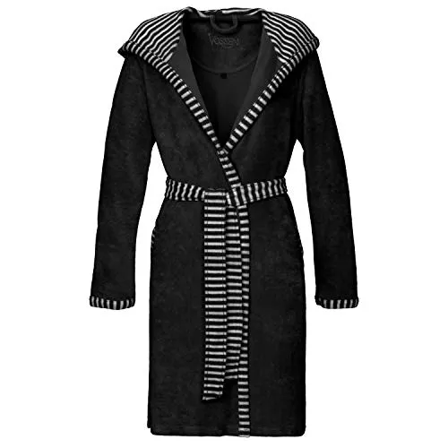 Vossen Damen Bademantel Juno graphit L - Bademäntel für Damen - Weicher und stylischer Kapuzenmantel aus 80% Baumwolle, ideal für gemütliche Abende zu Hause, mit praktischen Leistentaschen und Gürtel.