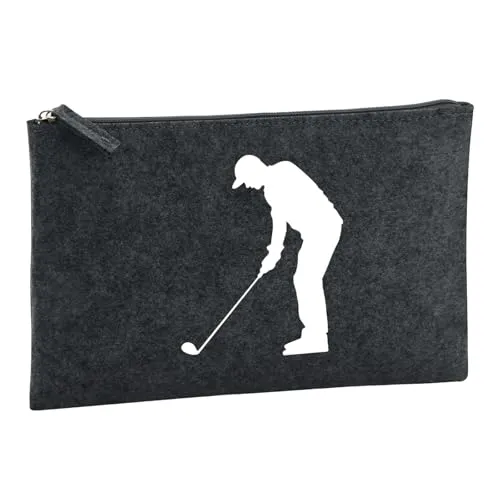 Huuraa Kulturbeutel Golf Silhouette Geschenk 1 Liter Filz Charcoal Kosmetiktasche Golf Geschenkidee