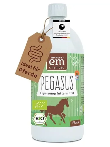 EM-Chiemgau Bio-Ergänzungsfuttermittel für Pferde 1L – Flüssige Futterergänzung mit hochwertigen Zutaten - Optimale Fütterung leicht gemacht: Bio-Ergänzungsfuttermittel mit milchsauer fermentierten Kräutern, Lein- und Flohsamen. Gut dosierbar und ideal für die tägliche Fütterung – perfekt für anspruchsvolle Phasen.