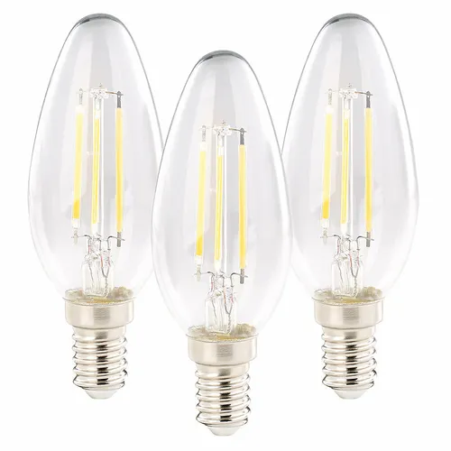 Luminea 3er-Set LED-Filament-Kerzen, E14, E, 4,2 W, 470 Lumen, 345°, warmweiß