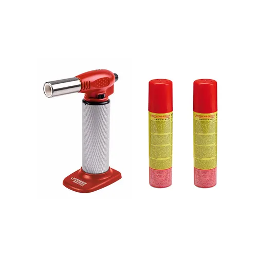 ROTHENBERGER Industrial Crème Brûlée Gourmetbrenner Hot Fire - Lötbrenner mit 1300°C Flammentemperatur und 360° Drehung, ideal zum Karamellisieren, Anbraten und für kreative Projekte. Inkl. 2 Nachfüllgase für langanhaltenden Einsatz.