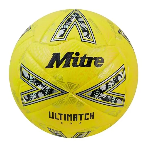 Mitre Ultimatch Fußball, verbesserte Kontrolle, zusätzliche Haltbarkeit, zusätzliche Genauigkeit, Ball, Fluo-Gelb/Flutlicht-Gelb/Kiesiges Gold, 5