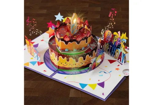 papercrush Geburtstagskarte Geburtstagstorte mit Musik & Licht Pop-Up Karte, 3D Karte Geburtstag, Handgemacht, Lasergeschnitten, Pop-Up