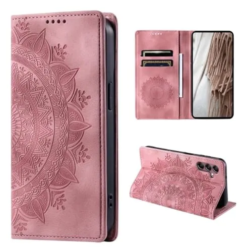 CoverKingz Handyhülle für Samsung Galaxy A55 5G - Handytasche mit Kartenfach Wallet Case Cover - Handy Hülle klappbar Motiv Mandala Rose