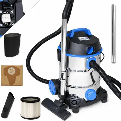 Industriestaubsauger 30l Nass-Trocken 1800W Blau mit Verlängerung