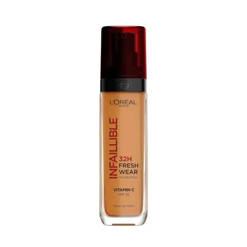 L'Oréal Paris Make-up, Wasserfest und langanhaltend, Flüssige Foundation mit LSF 25, Infaillible 32H Fresh Wear Make-up, Nr. 330 Hazelnut, 30 ml