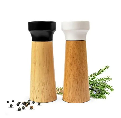 Sendez Salz und Pfeffer Mühle Set aus Akazienholz Keramikmahlwerk Weiß/Schwarz Mühle Gewürzmühle