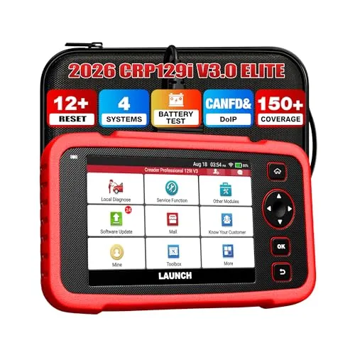 OBD2 Diagnosegerät Auto LAUNCH CRP129i V3.0, KFZ-Codeleser mit 4+Systeme Diagnose, 12+ Reset Öl/EPB/SAS/ABS/TPMS/DPF/Inject/AFS/AF/BMS und Drosselklappe Regulieren