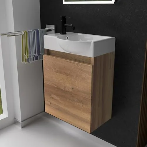 Alpenberger Gäste WC Waschbecken mit Unterschrank 45 cm - Kompakter Unterschrank für kleine Bäder, mit elegantem Keramik Waschbecken und Softclose-Tür für leises Schließen. Ideal für Gäste-WC und platzsparende Lösungen.