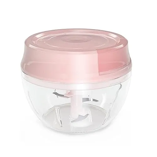 UIOK Zwiebelschneider Manuell, Gemüseschneider Zwiebel Zerkleinerer mit Seilzug, Küche Multifunktionschopper für Knoblauch, Zwiebeln,Obst,Babynahrung,Gemüse,Leicht zu Ziehen (M-500ml)