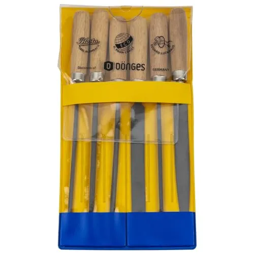 Dönges Schlüsselfeilen-Satz, 6-teilig, Länge 100 mm, H 2 (Feile Schlüsselfeilen Feilensatz Feilenset Feilensortiment Schlüsselfeilensatz), Mit polierten Holzheften, In Kunststofftasche