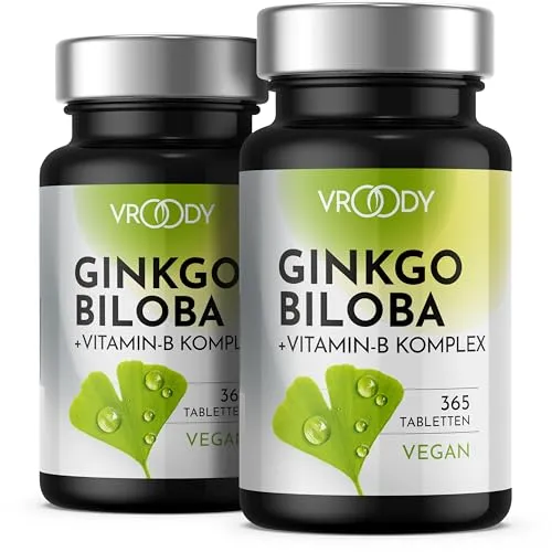 Ginkgo Biloba 3950, 2x 365 Stück - Preis-Leistungs-Sieger + B-Vitamin Power Komplex, enthält 14,4 mg Flavonglykoside & 3,6 mg Ginkgolid - Ohne Zusätze, Laborgeprüft, made with love in Austria